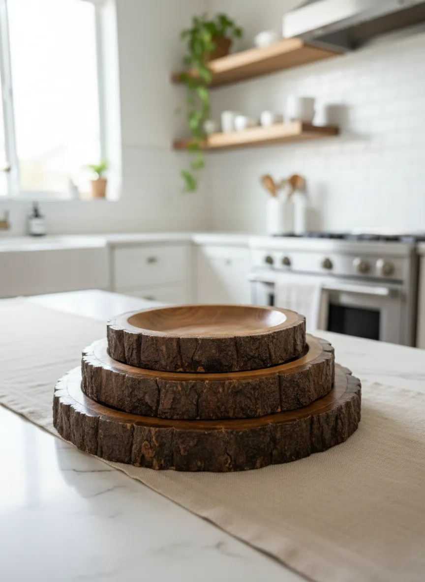 Wooden Round Triple Tray